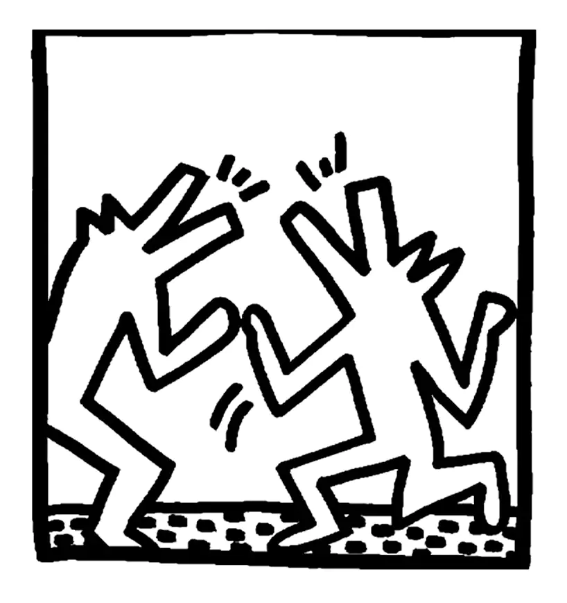 Dois lobos (Página de Keith Haring para colorir e imprimir para crianças)