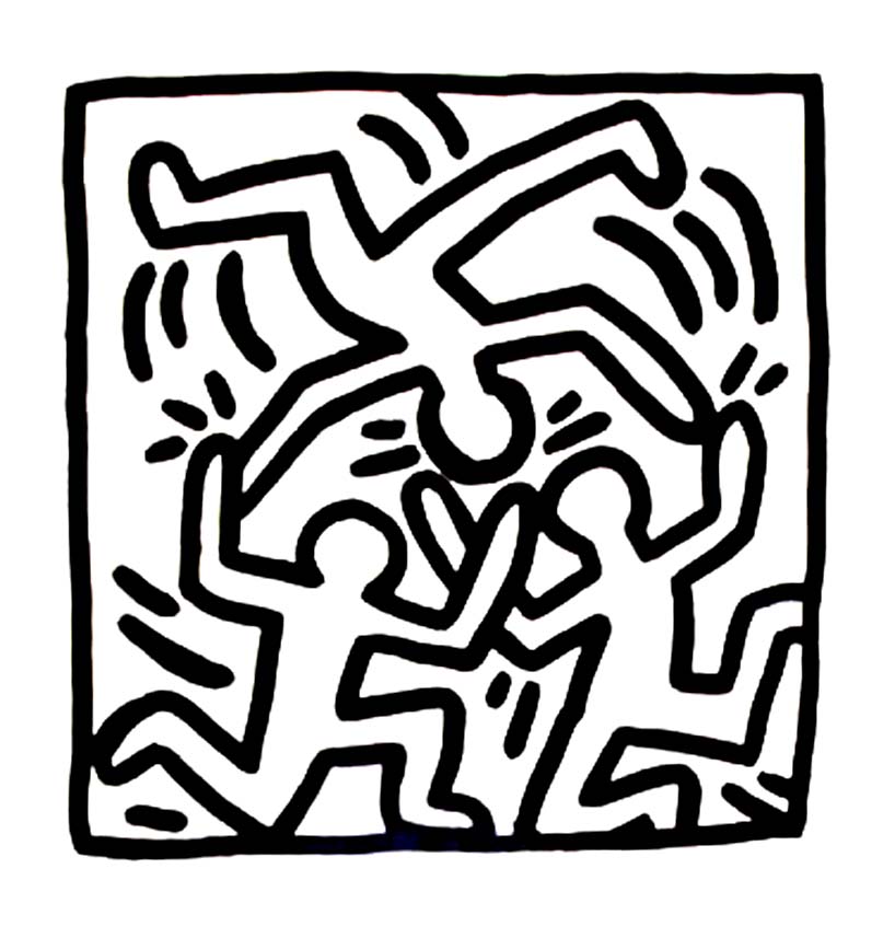 Figuras acrobáticas - Páginas de Keith Haring para colorir para crianças