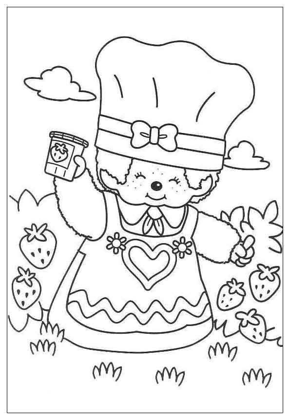 Páginas para colorir Kiki imprimíveis para crianças. Kiki faz boa compota de morango