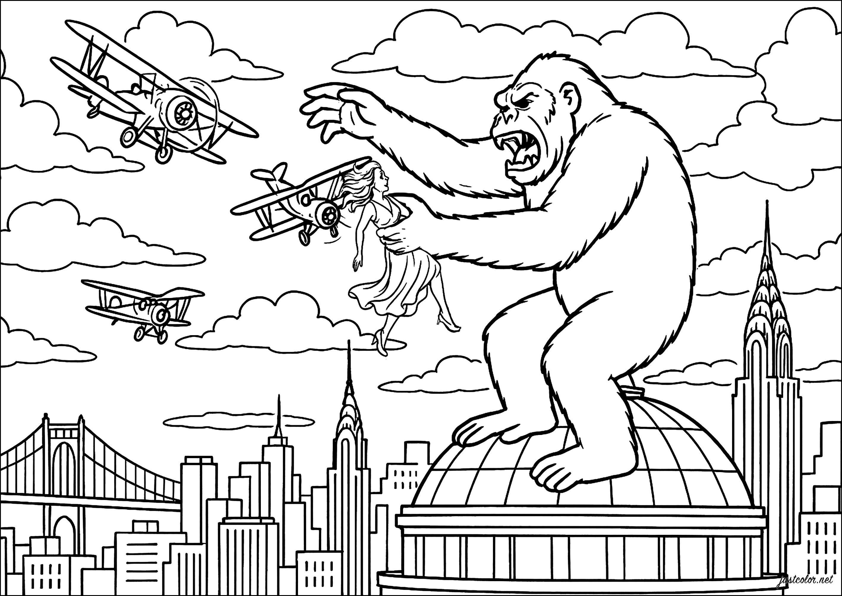 O prisioneiro de King Kong - Páginas de King Kong para colorir para crianças, image size:2834x2006