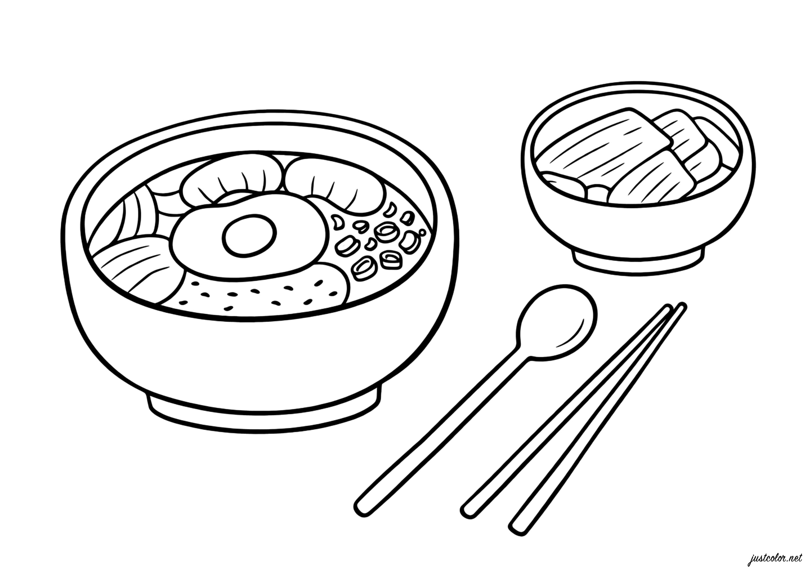 Delícias culinárias do Leste Asiático (Página de Korean Food Culture para colorir e imprimir para crianças)