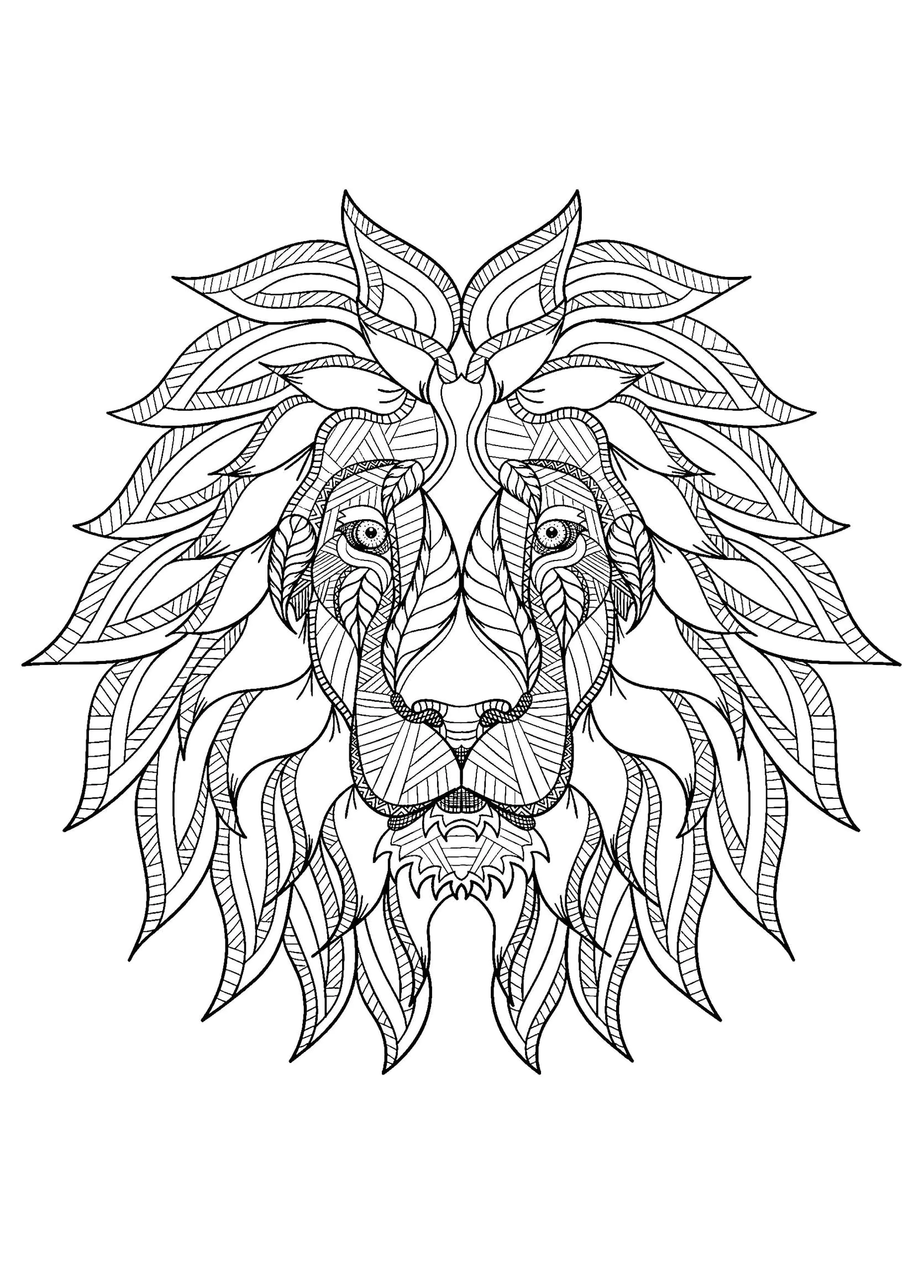 Tête de Leão de face (Página para colorir e imprimir para crianças)