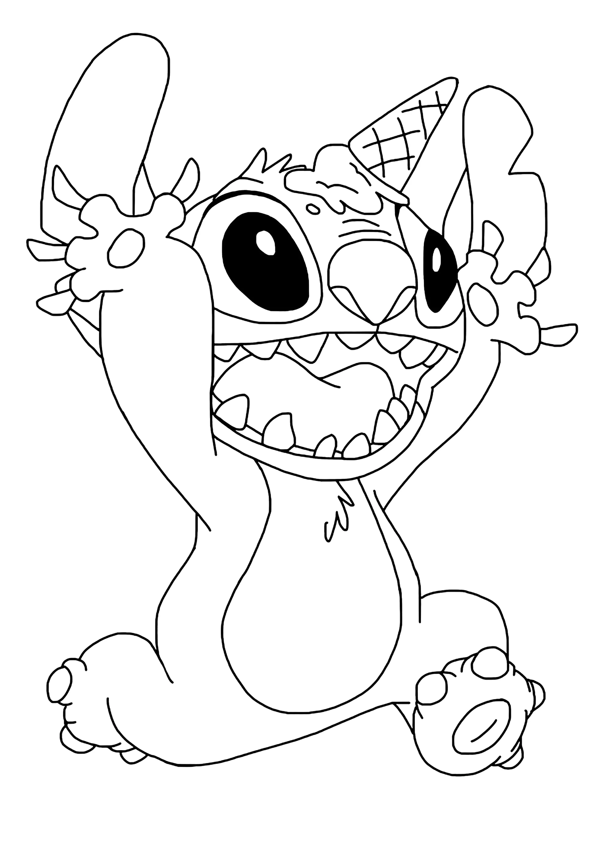 Stitch deixou cair o seu gelado na cabeça .... (Página de Lilo e Stitch para colorir e imprimir para crianças)