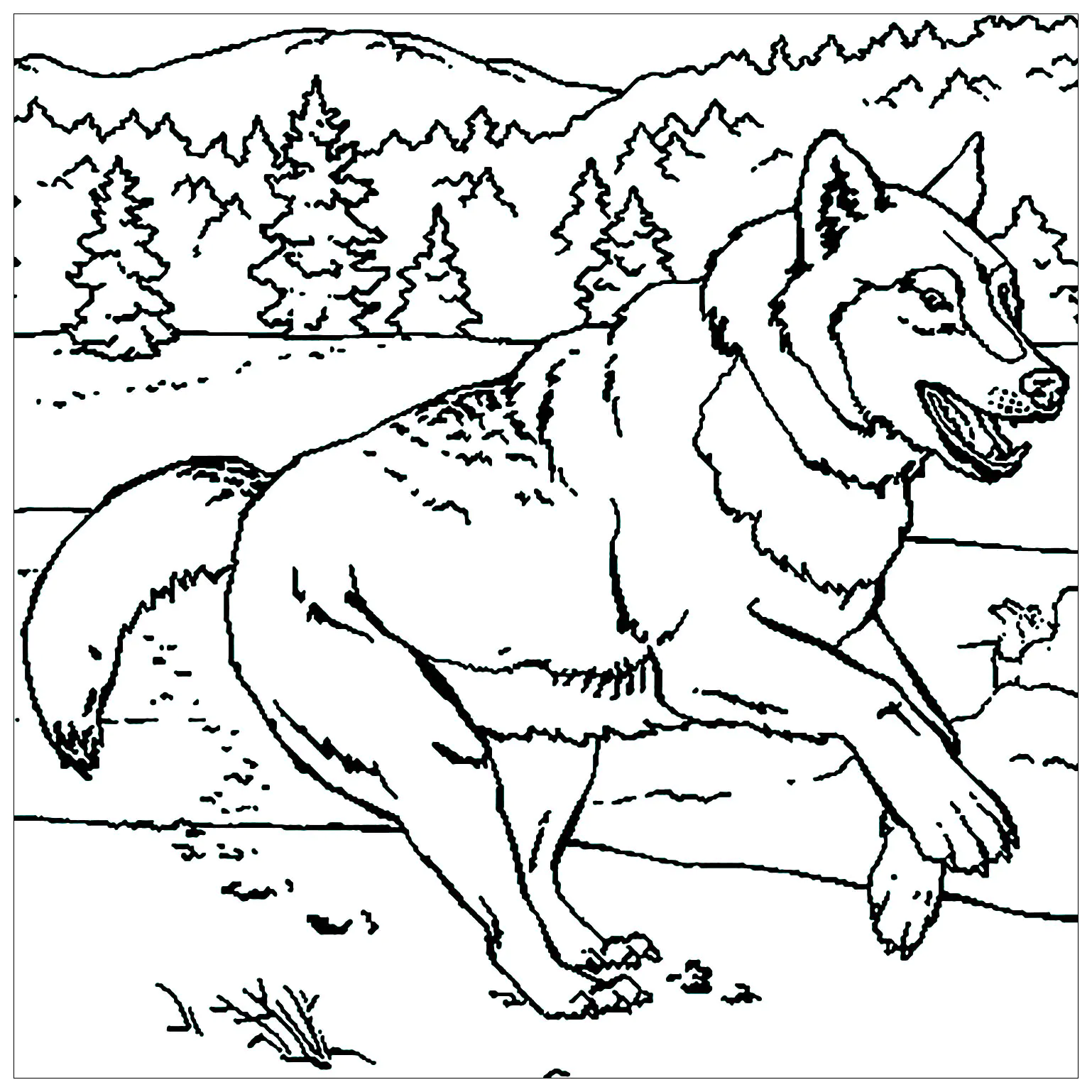 Lobo em fuga (Página para colorir e imprimir para crianças)