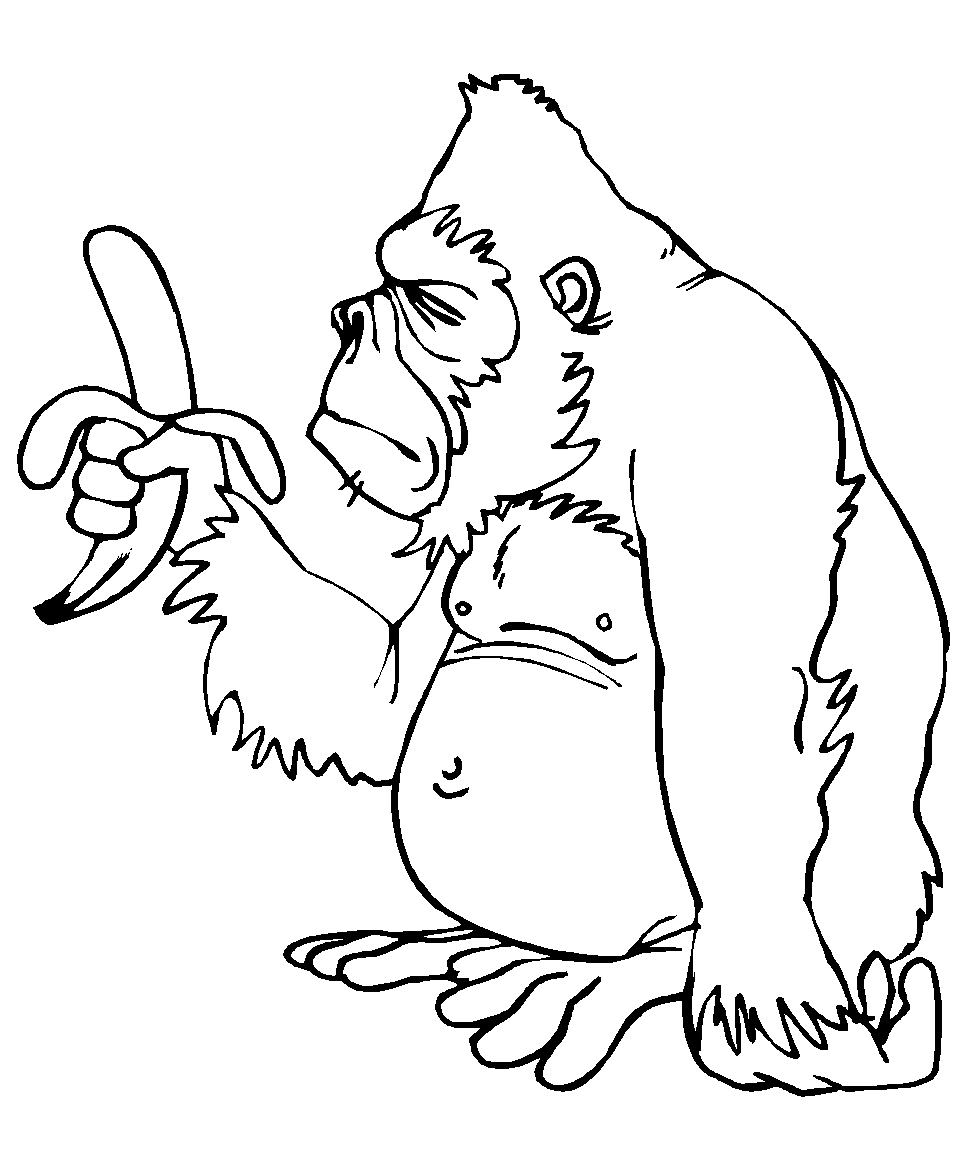 Macaco fácil comendo banana para colorir