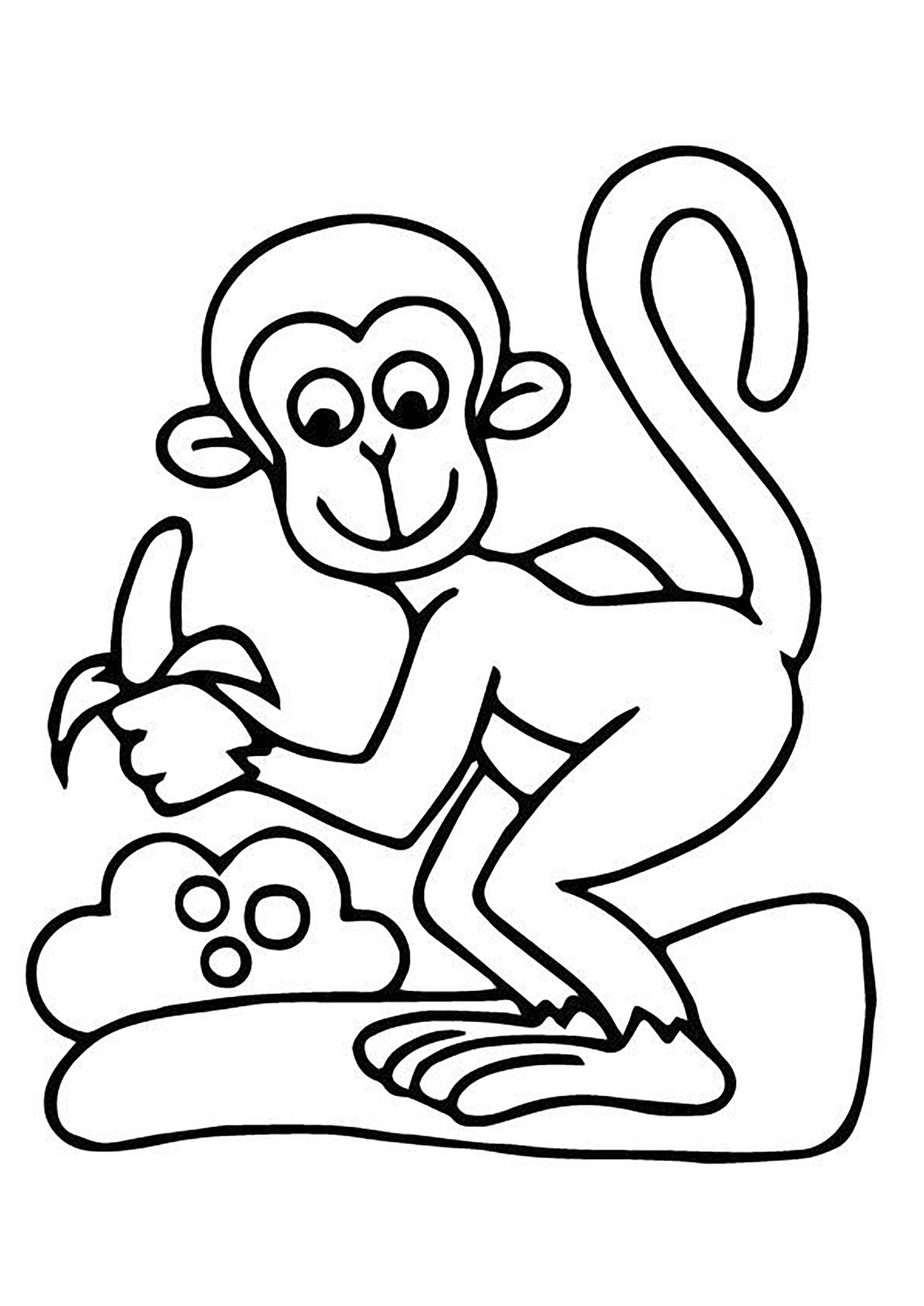 Desenho de macacos para colorir, fácil para as crianças