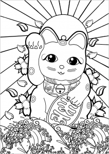 Página de Maneki Neko para colorir e imprimir para crianças : Gato sortudo