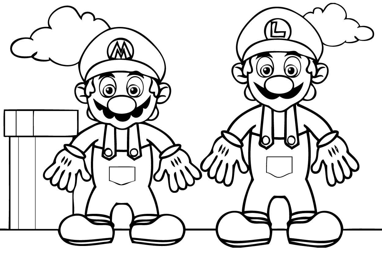 Desenho simples de Mario e Luigi