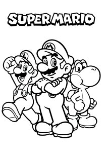 Mario, Luigi e Yoshi com o logótipo SUPER MARIO
