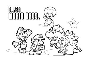 Mario, Luigi e Toad contra Bowser (Página de Super Mario Bros. para colorir para crianças)