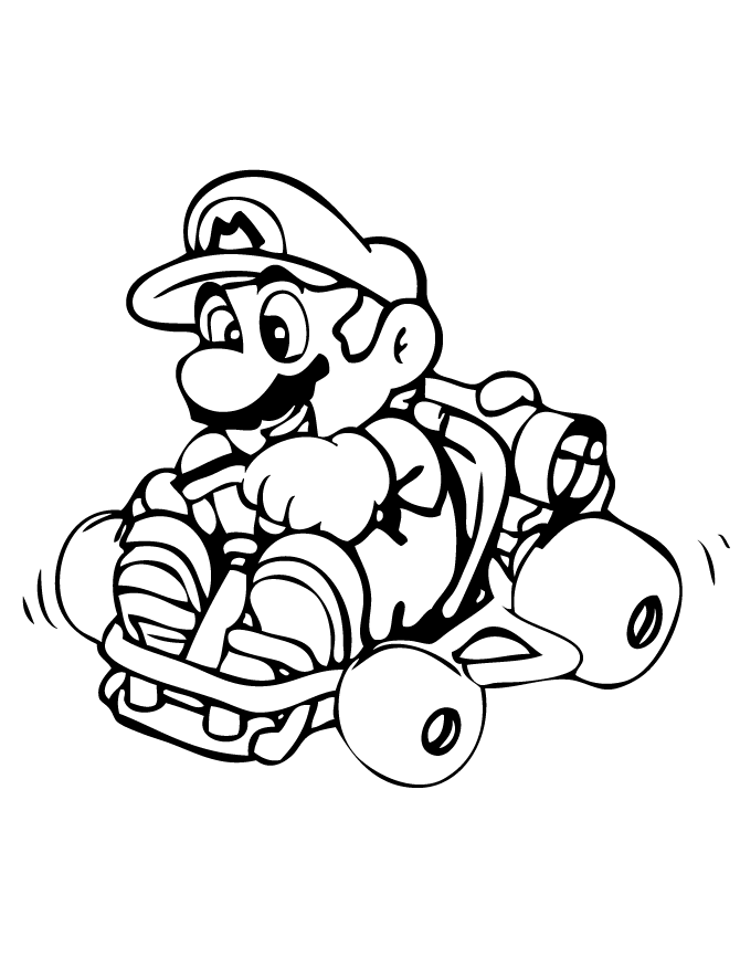 Imagem para imprimir e colorir de Mario num carro de Karting