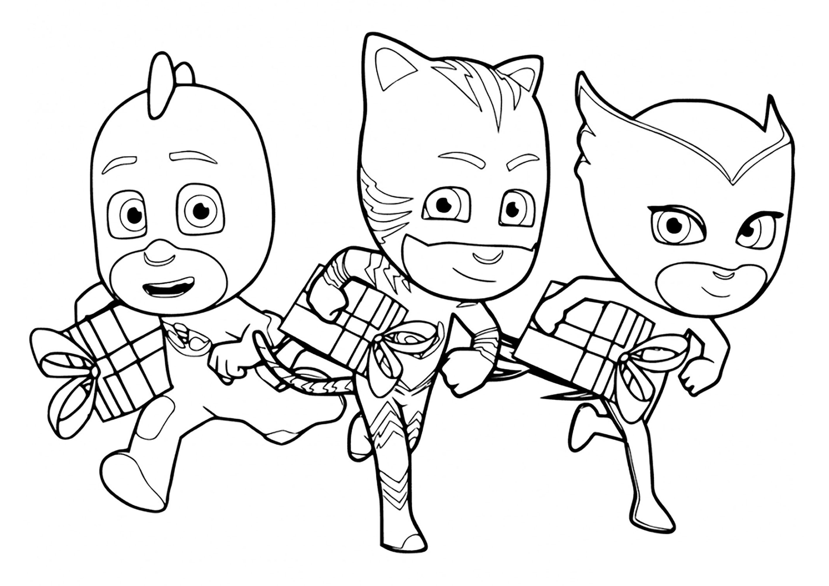 Catboy, Owlette e Gekko de Pyjamasques (Máscaras PJ)