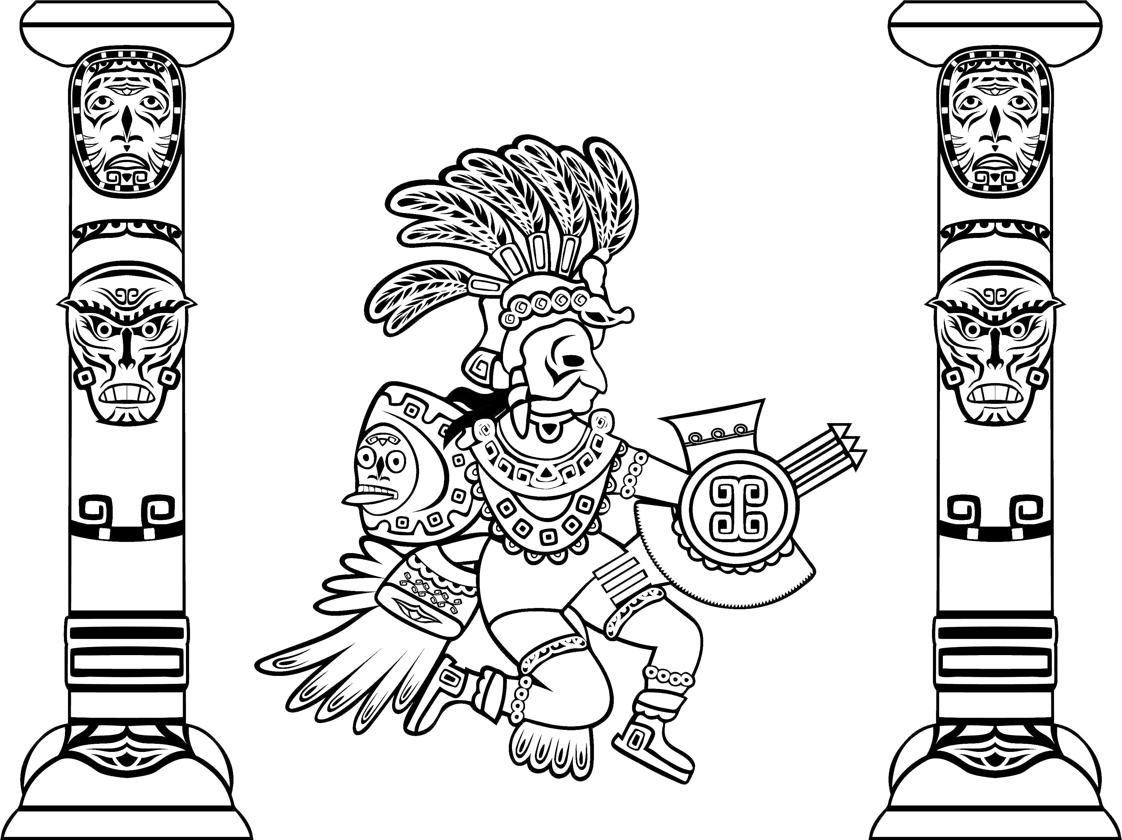 Soberba coloração de Quetzalcoatl (deus serpente emplumado e totens)