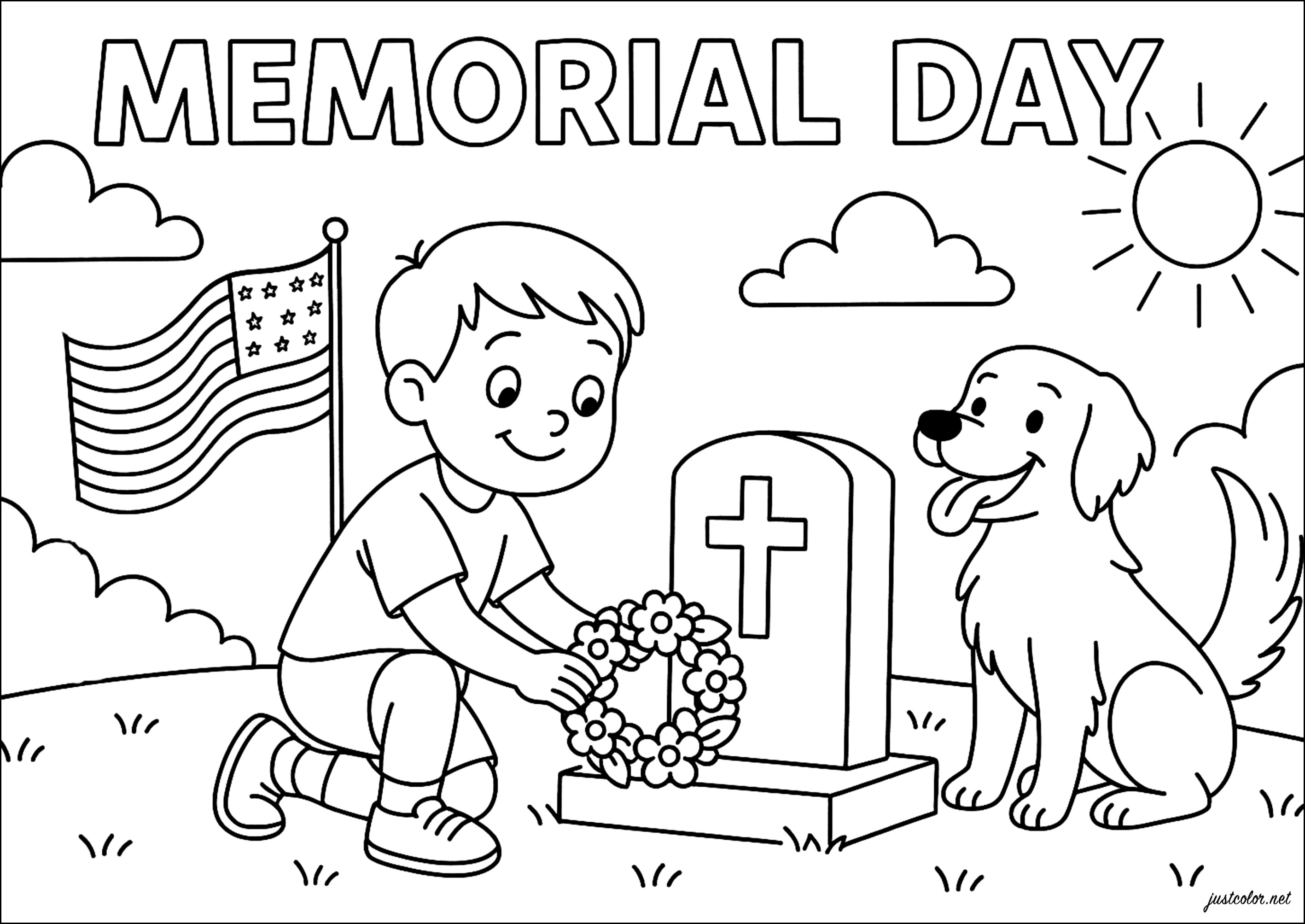 Homenagem ao (Página de Memorial Day para colorir e imprimir para crianças)
