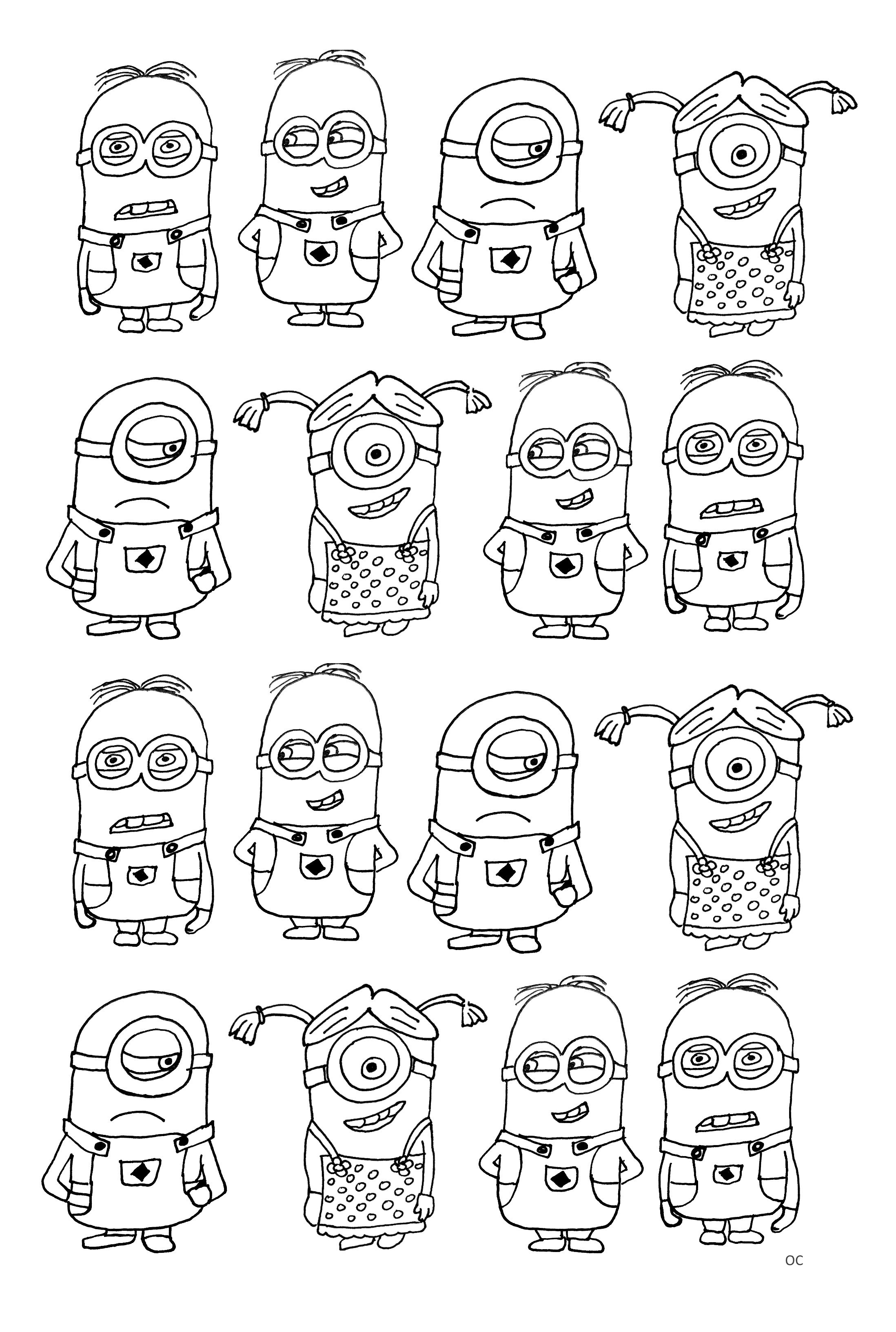 Muitos Minions para colorir em