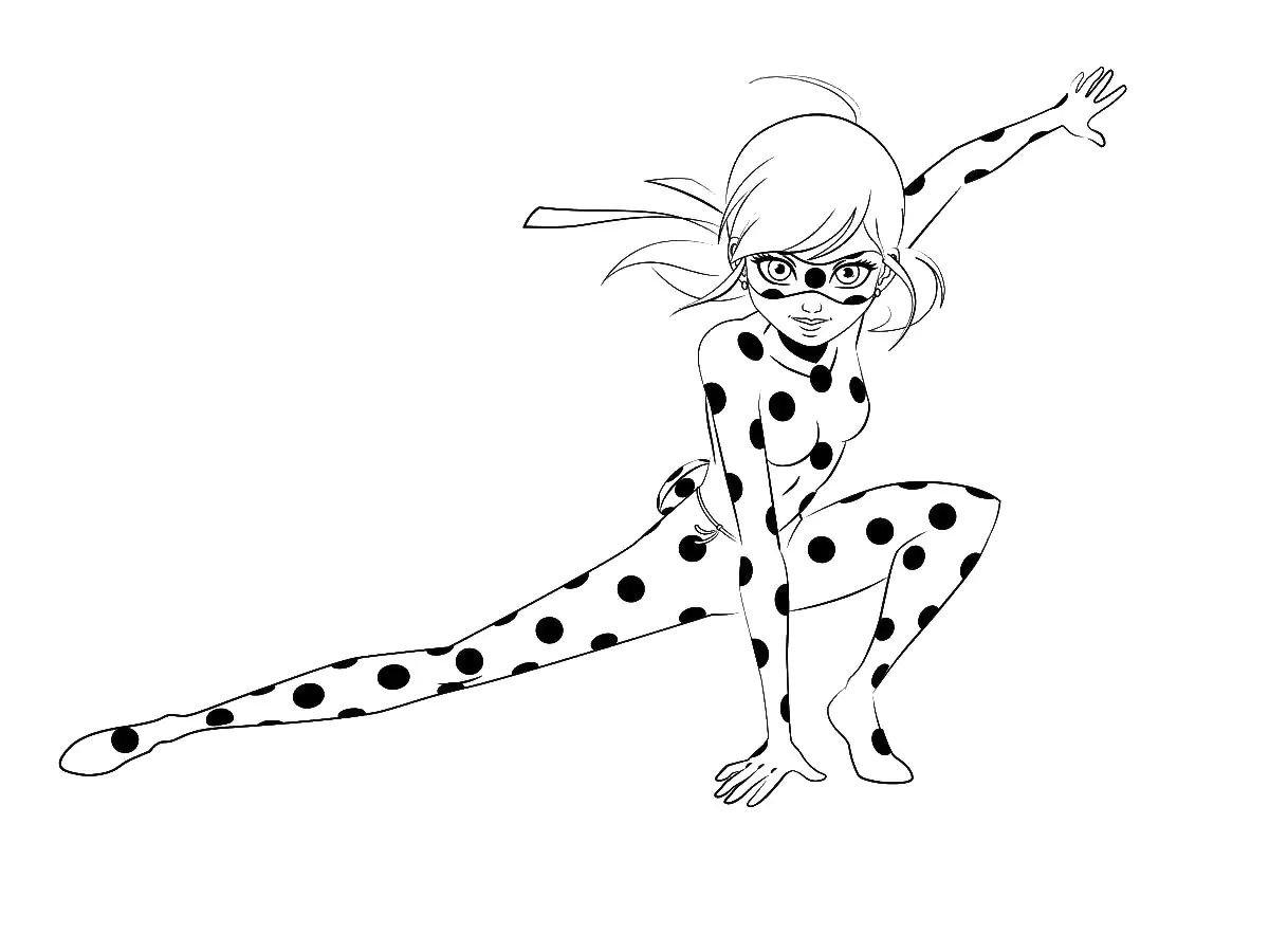 Marinette pronta para a acção (Página de Miraculoso Lady Bug para colorir e imprimir para crianças)