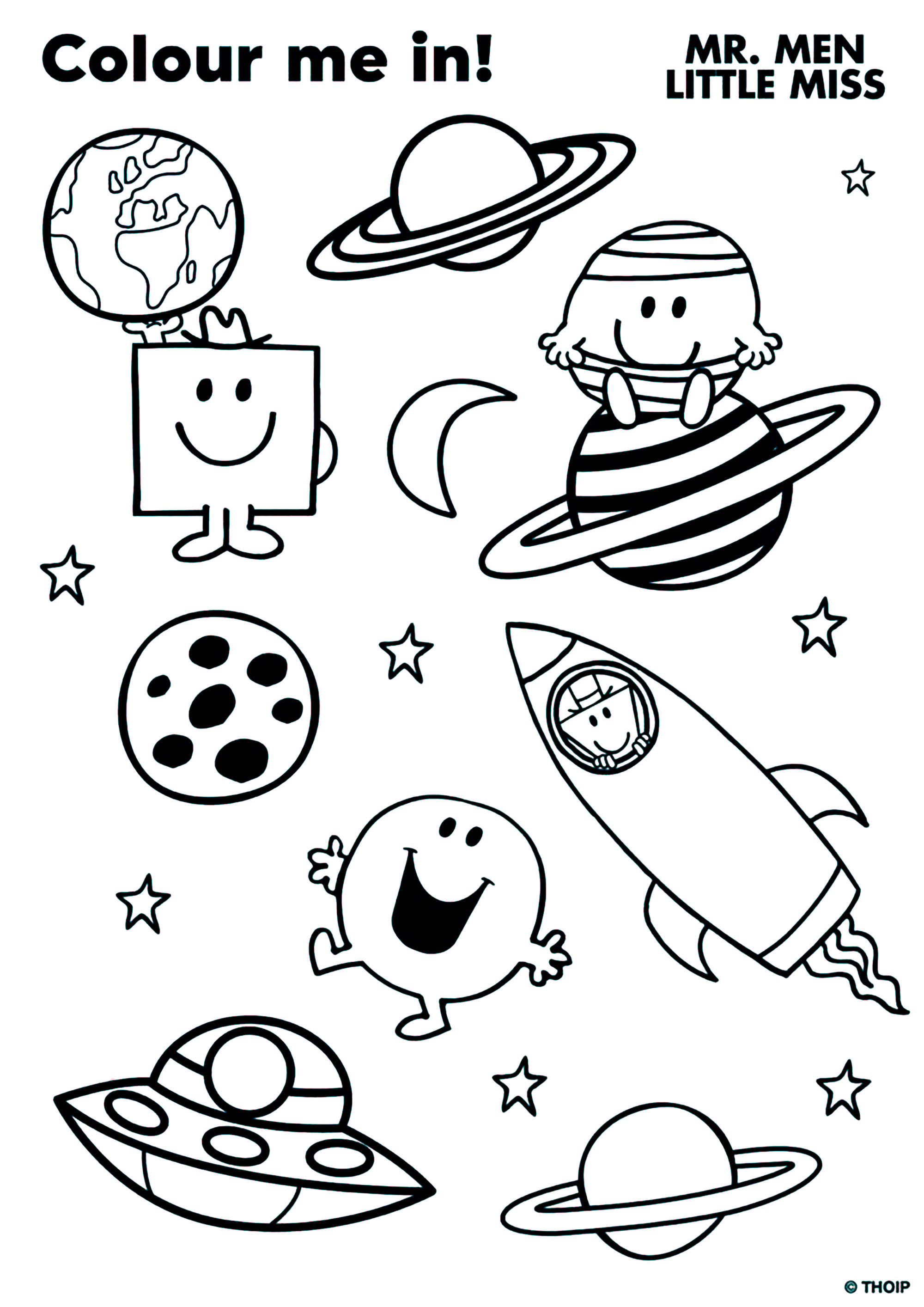 Colorir Sr.(a): no espaço. Descobrir o universo, as galáxias e os planetas com as personagens de Monsieur Madame