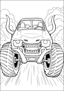 Página de Monster Truck para colorir e imprimir para crianças : Camião monstruoso com chifres