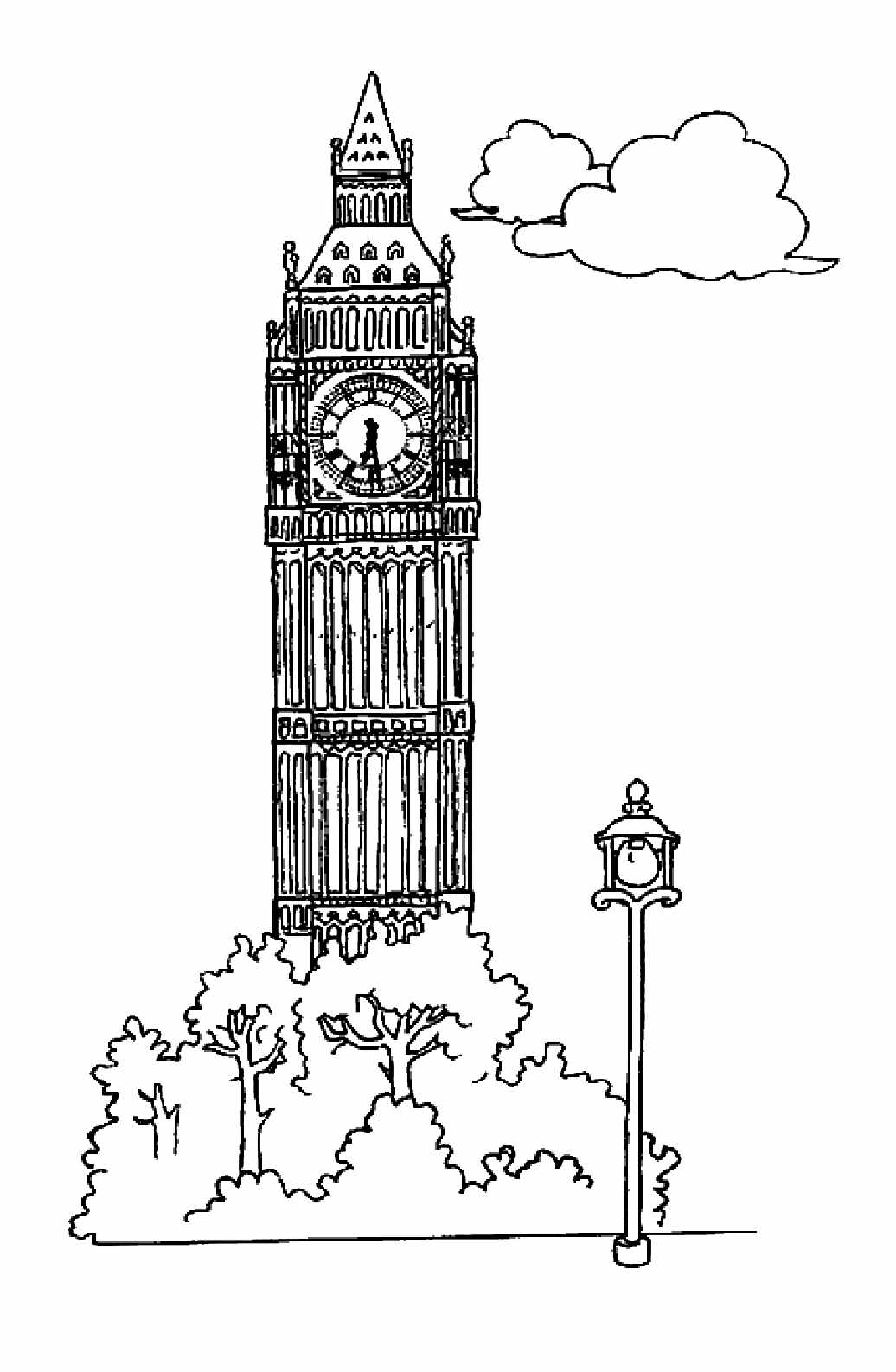 Descarregar e imprimir um desenho de um monumento para crianças: Big Ben (Londres)