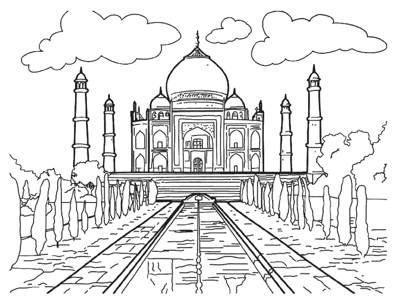 Taj Mahal (Página de Monumentos famosos para colorir e imprimir para crianças)