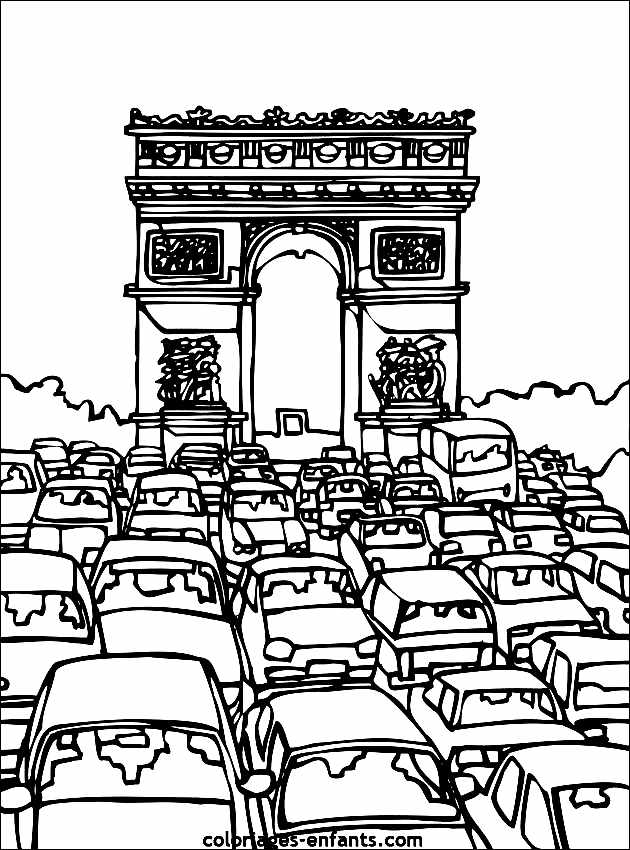 Páginas de coloração de monumentos para imprimir para crianças: Arc de Triomphe (Champs Elysées)