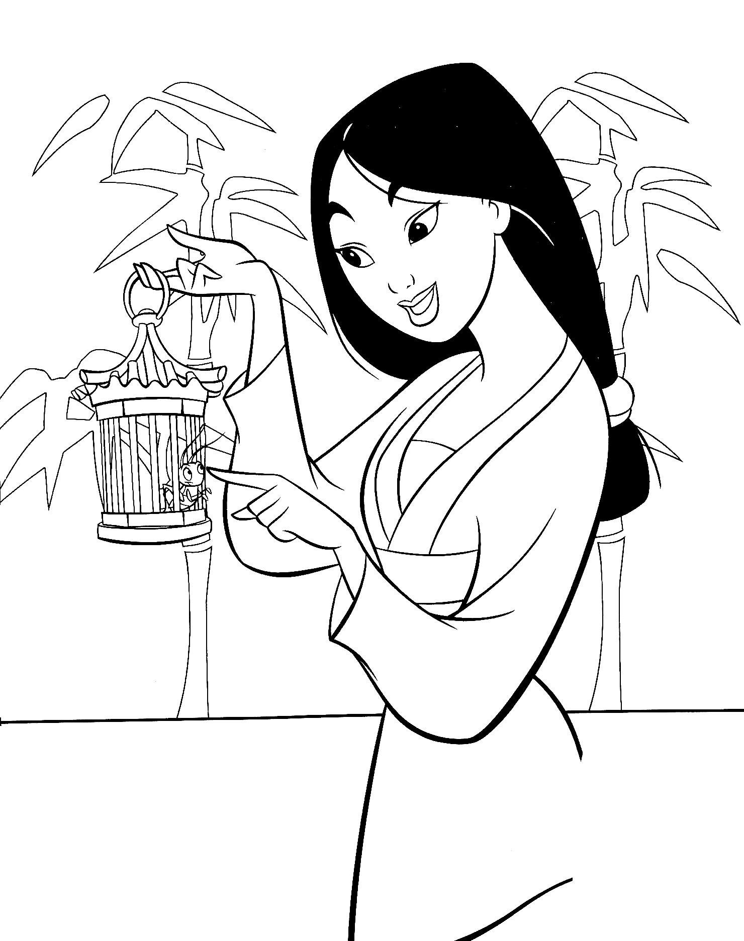 Desenho da Mulan para colorir, fácil para as crianças