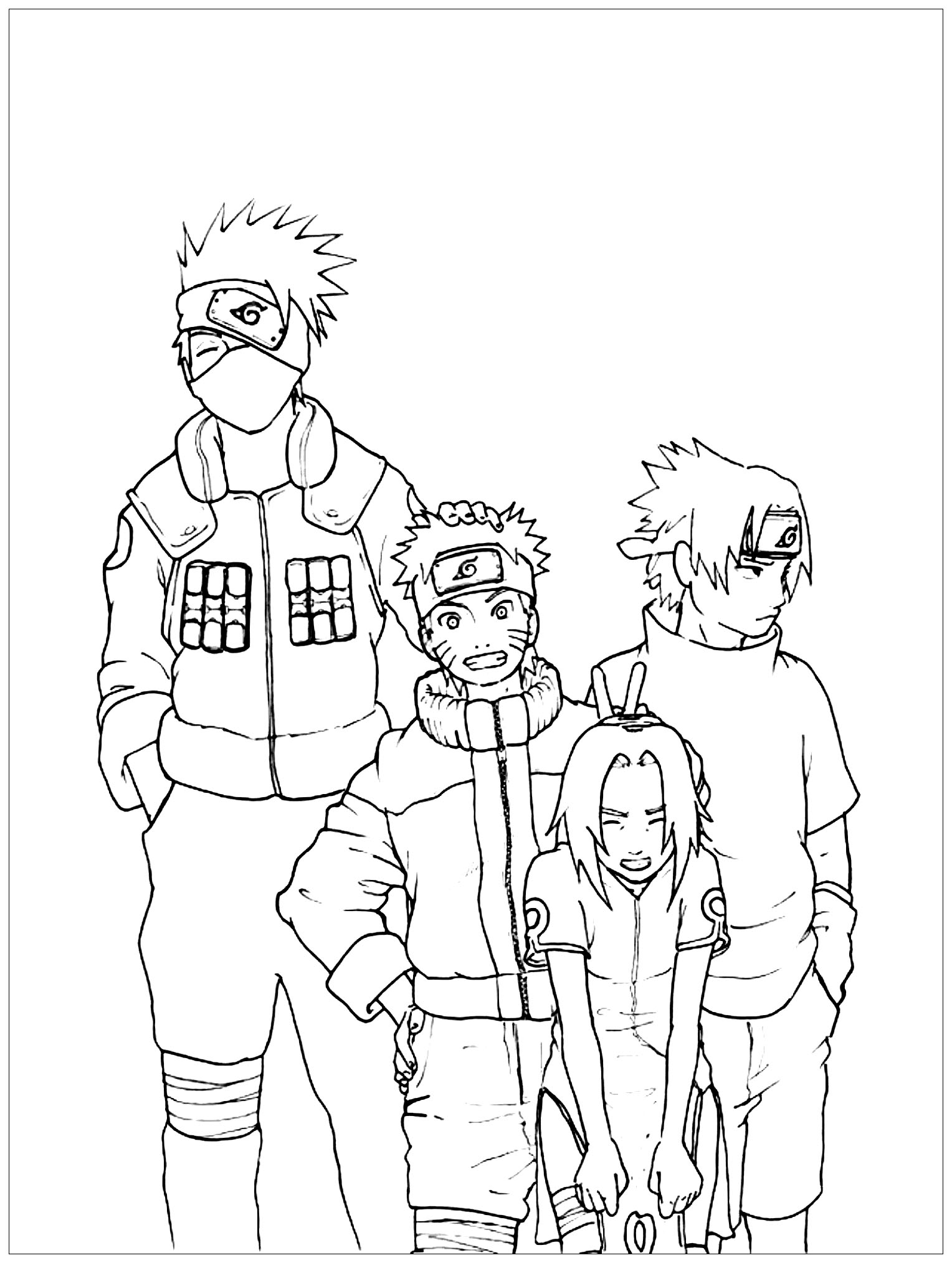 Coloriage de Naruto, Kakashi, Sasuki e Sakura
