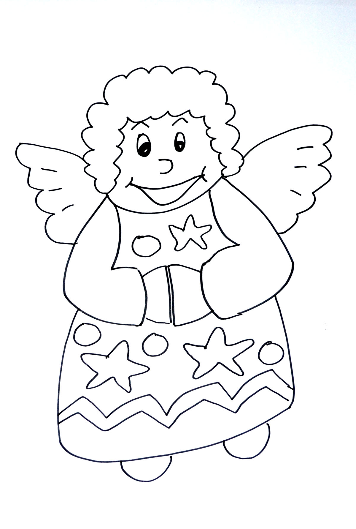 Desenho de um Anjo de Natal para colorir