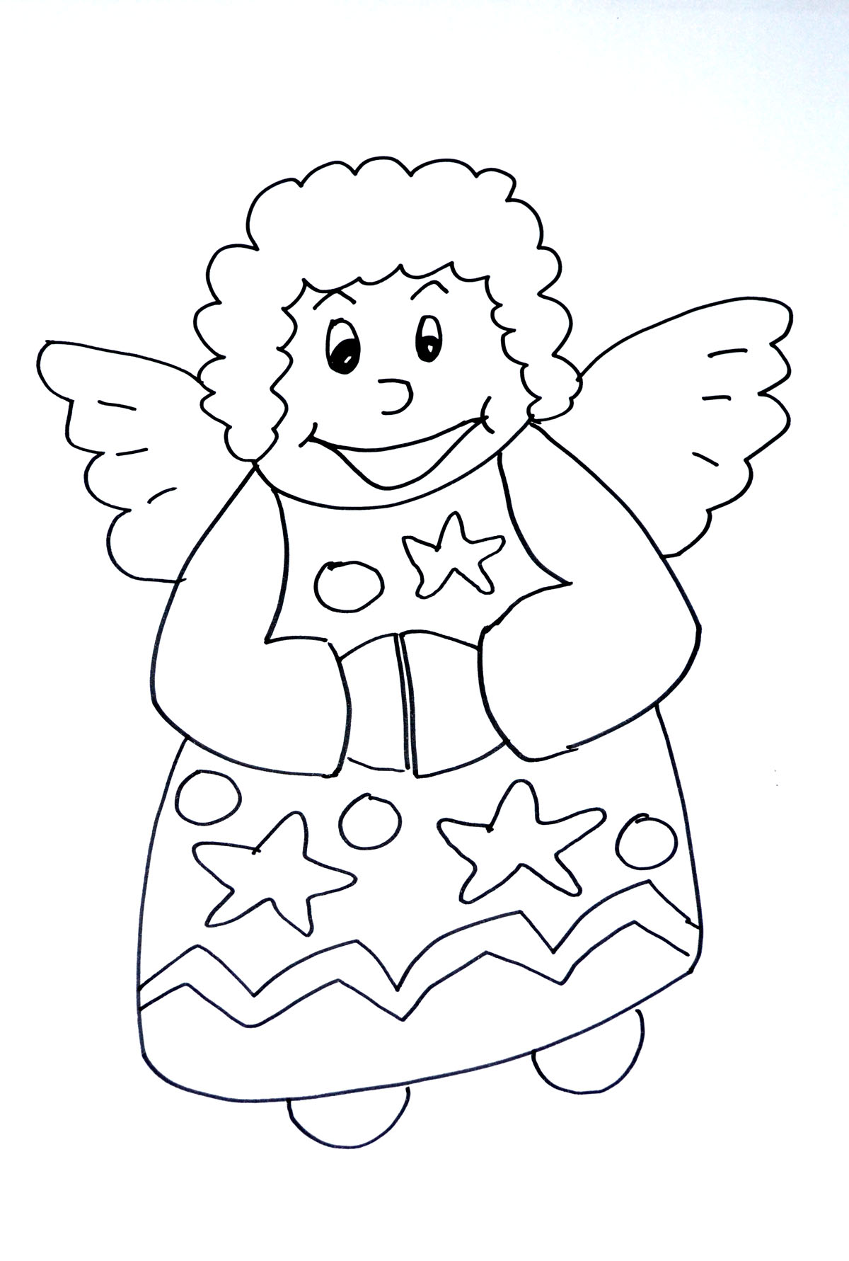 Desenho de um anjo de Natal para colorir