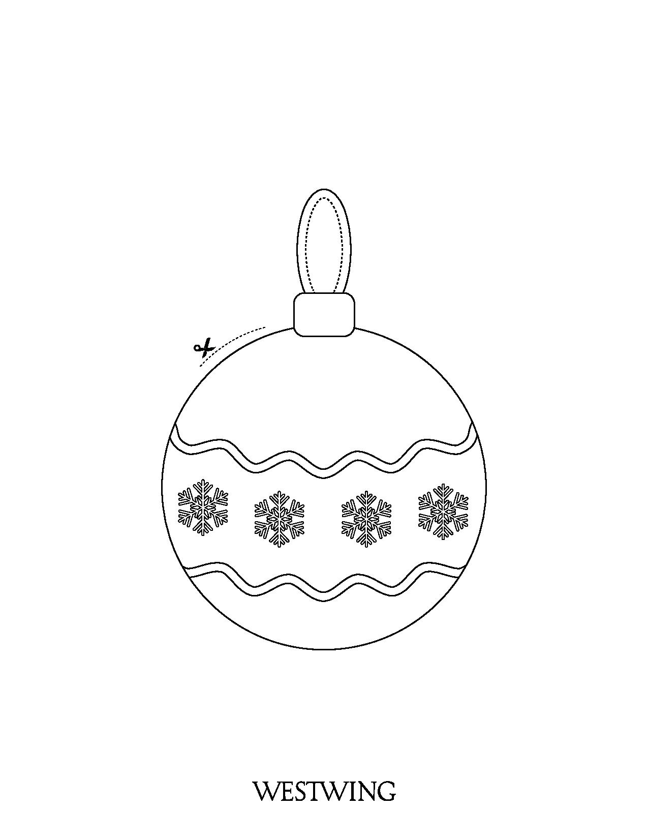 Bola simples em forma de árvore de Natal para as crianças recortarem e colorirem