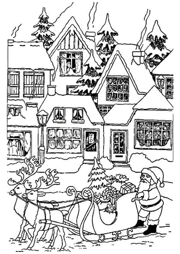 Aldeia de Natal para imprimir (Página para colorir para crianças) Aldeia de Natal para imprimir (Página para colorir e imprimir para crianças)