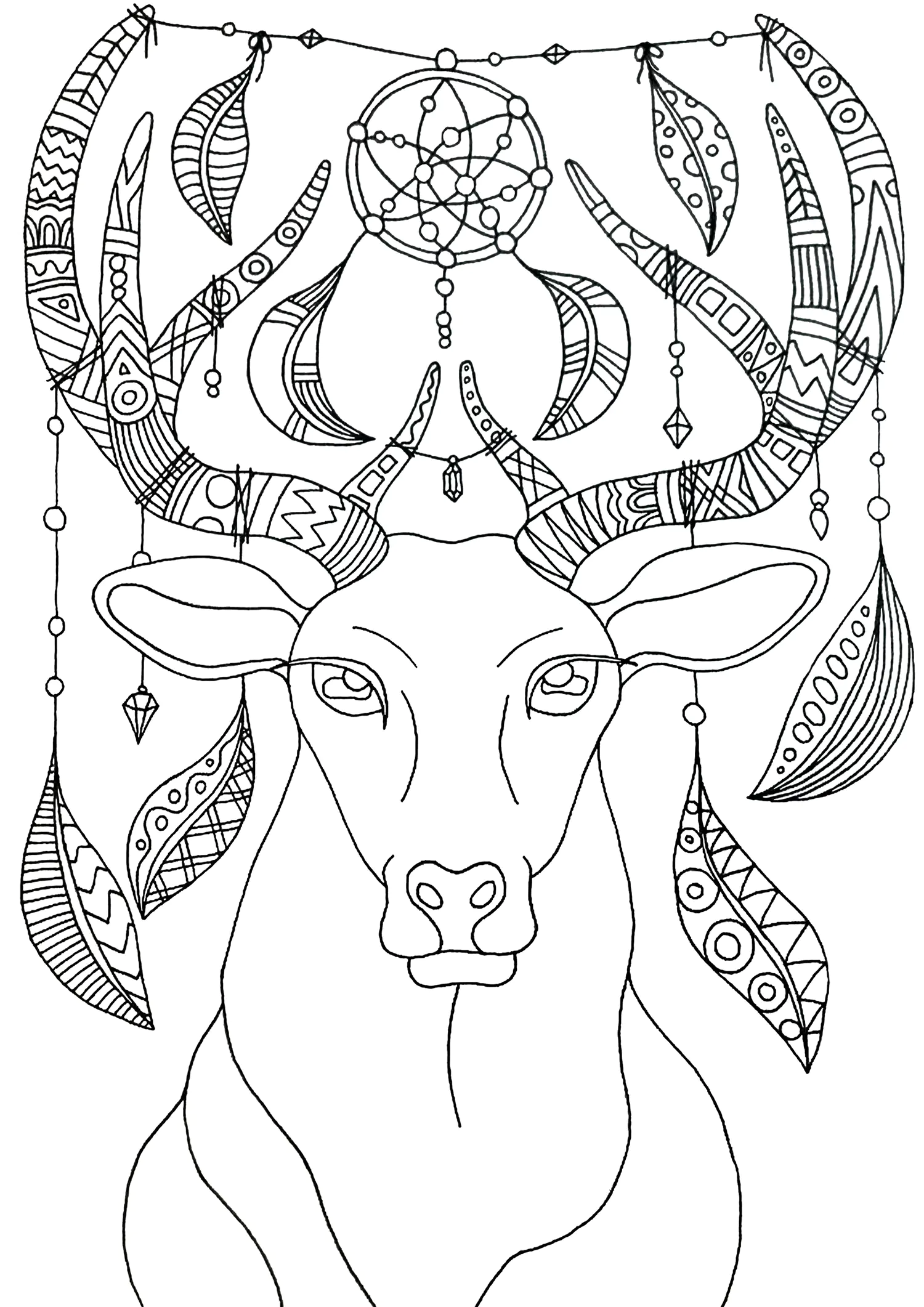 Cervo apanhador de sonhos (Página de Natal para colorir e imprimir para crianças)