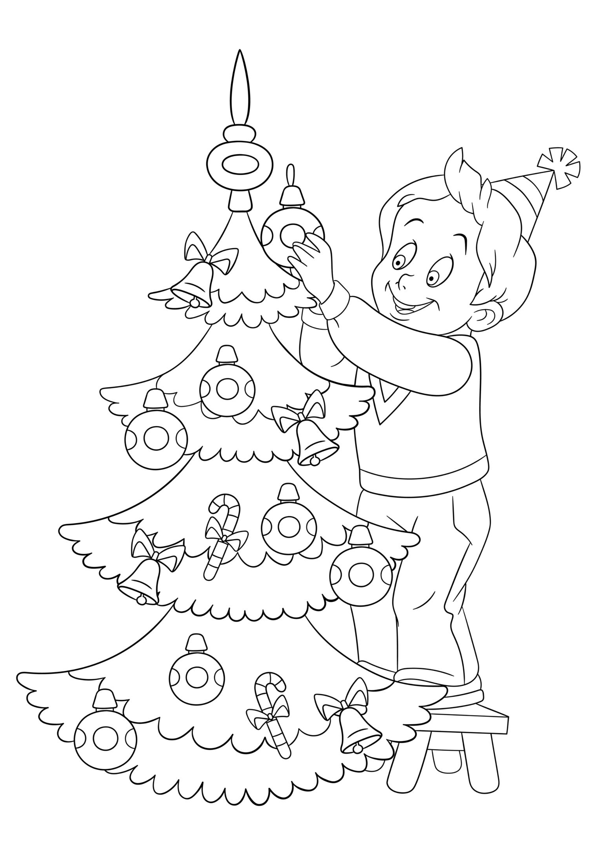 Uma bela árvore de Natal decorada por um rapaz, Artista : Sybirko