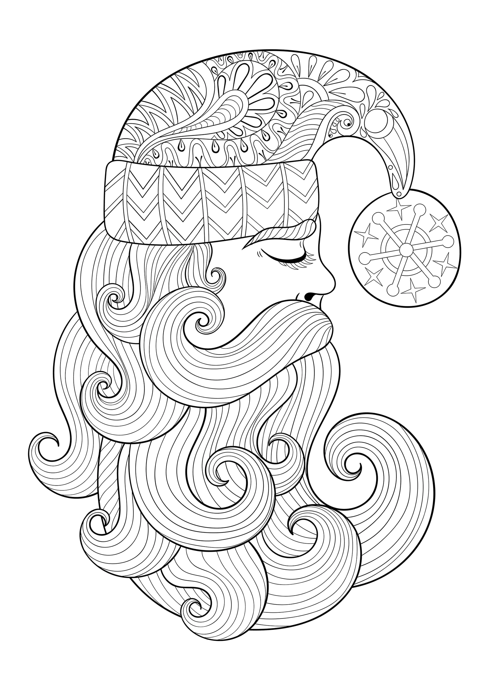 Cabeça de Pai Natal e motivos (Página para colorir e imprimir para crianças)
