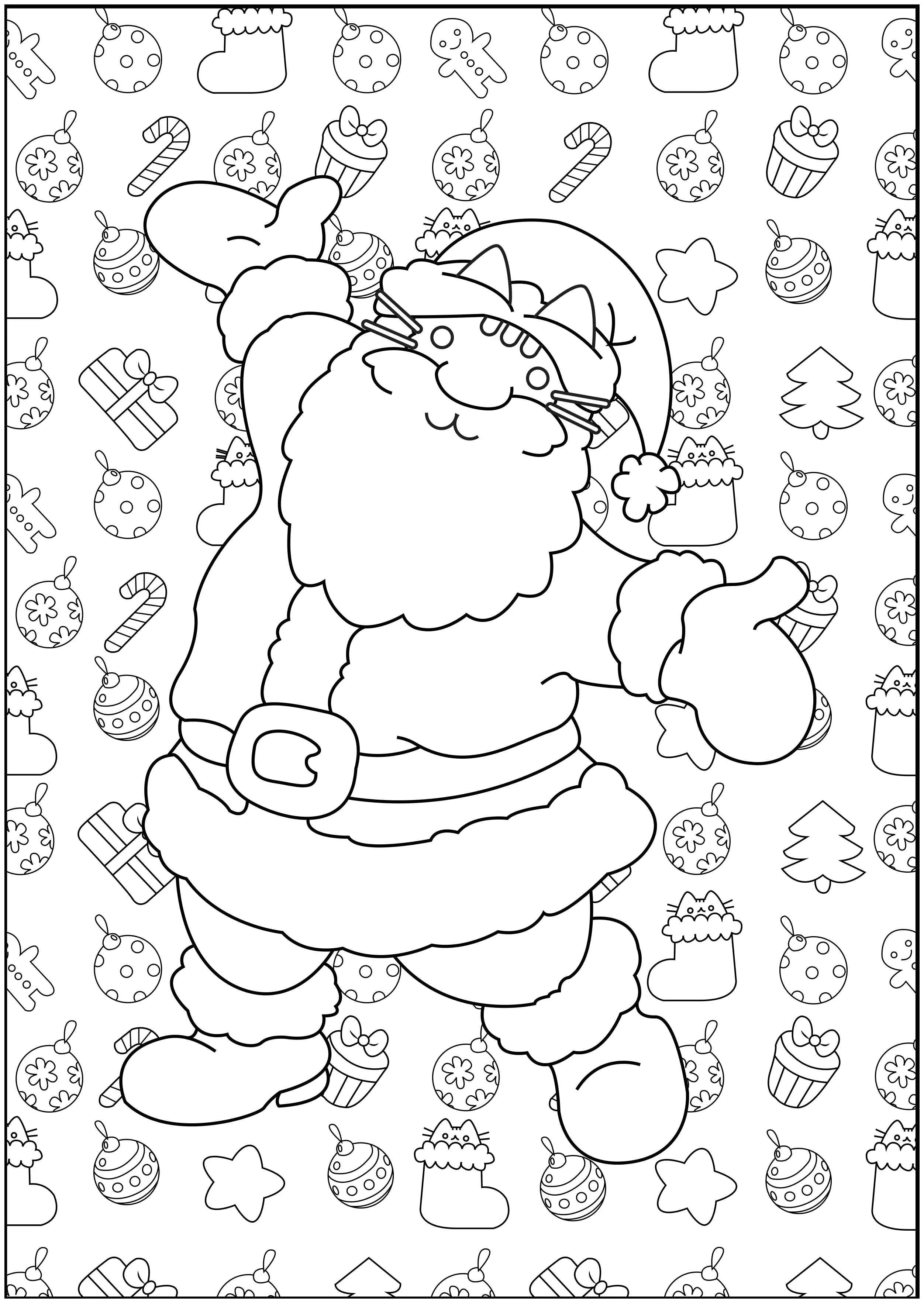 Cabeça do Pai Natal vista de perfil (Página para colorir e imprimir para crianças)