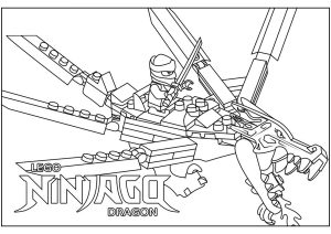 Página de para colorir e imprimir para crianças : Lego Ninjago Sul um dragão em Legos