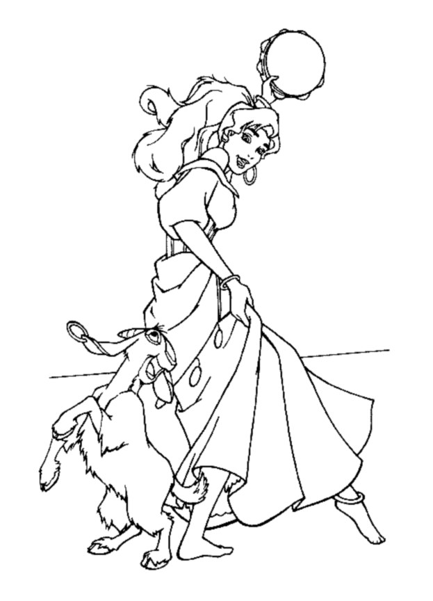 Esmeralda e a sua cabra para imprimir e colorir