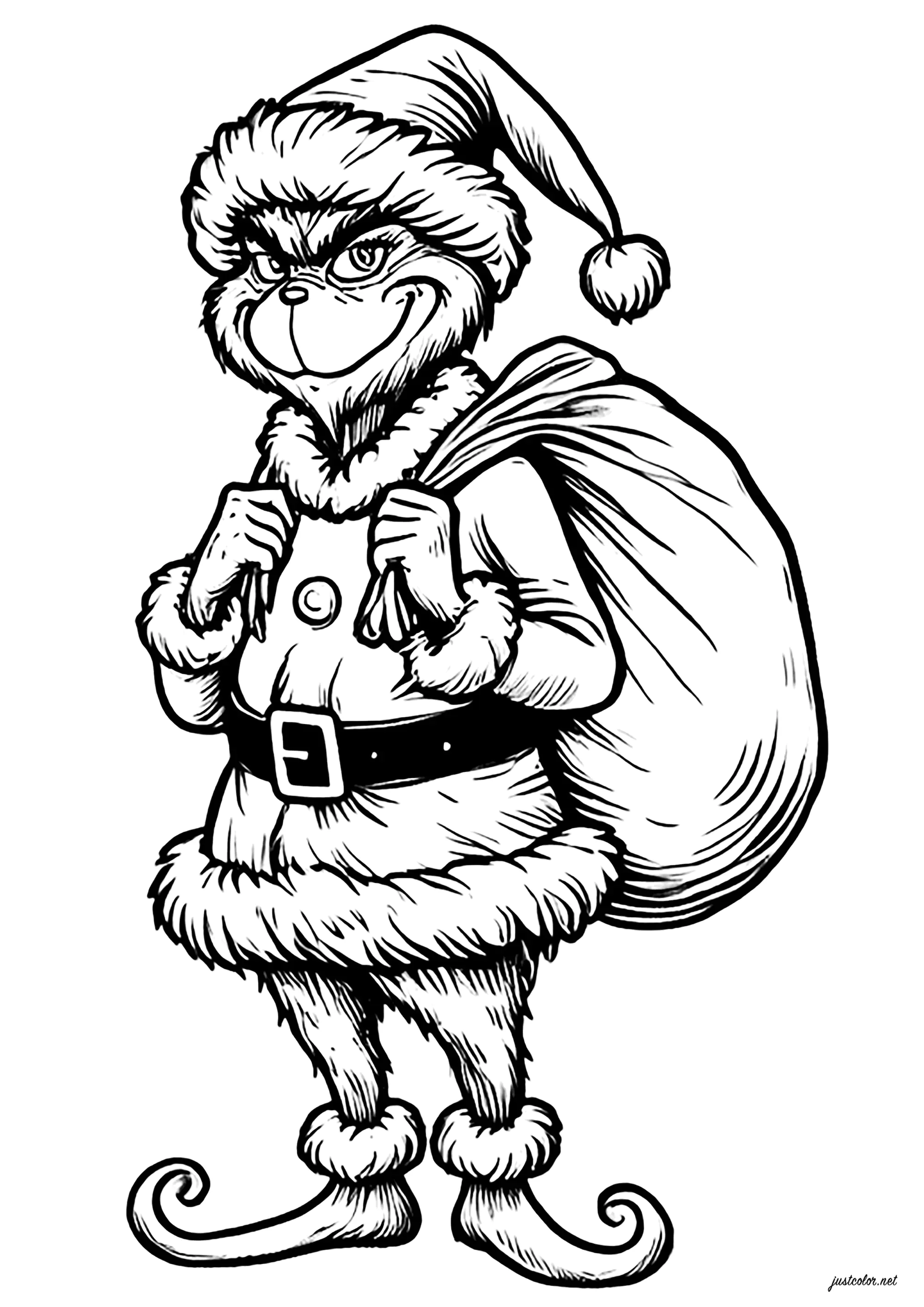 O Grinch como Pai Natal (Página para colorir e imprimir para crianças)