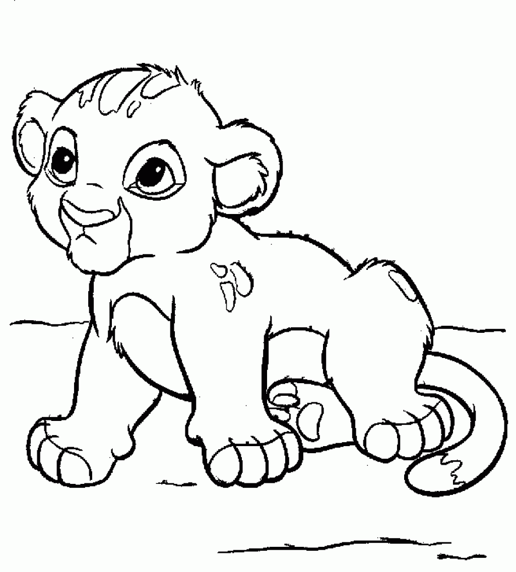 Desenhos do Rei Leão para colorir para crianças com o bebé Simba