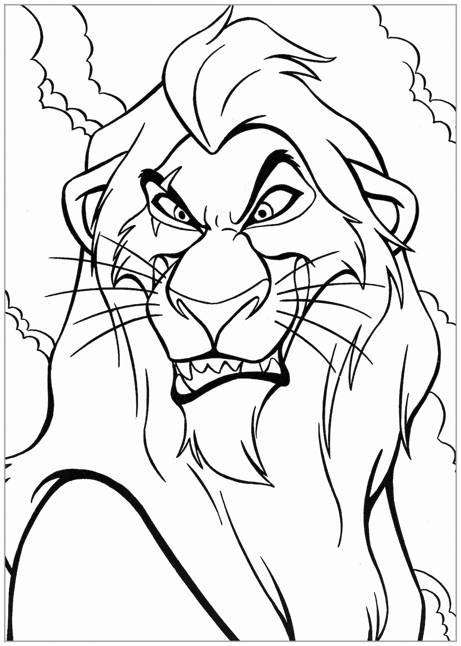 Desenhos para colorir O Rei Leão assustador com o Scar