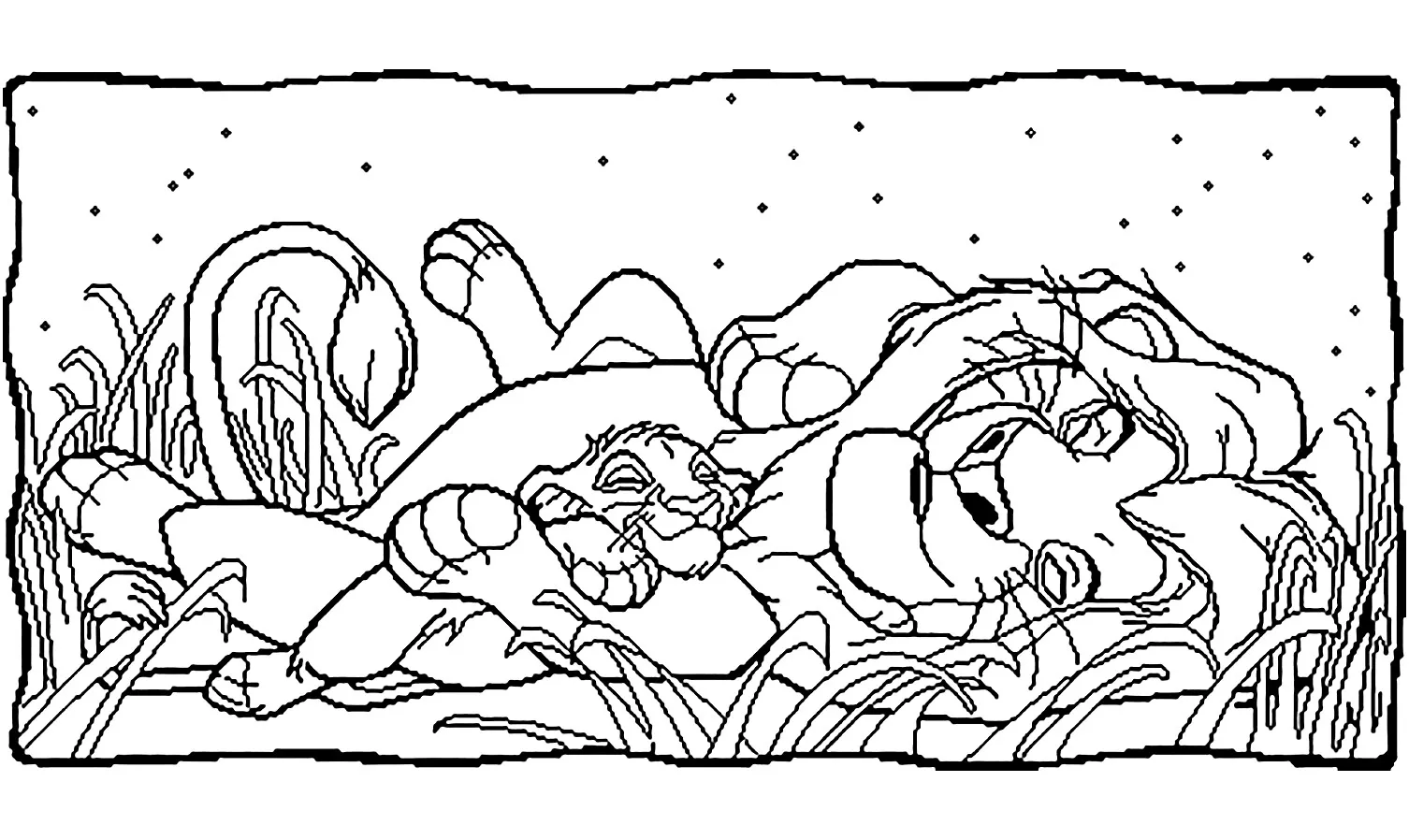 Simba e Mufasa (Página de O Rei Leão para colorir e imprimir para crianças)