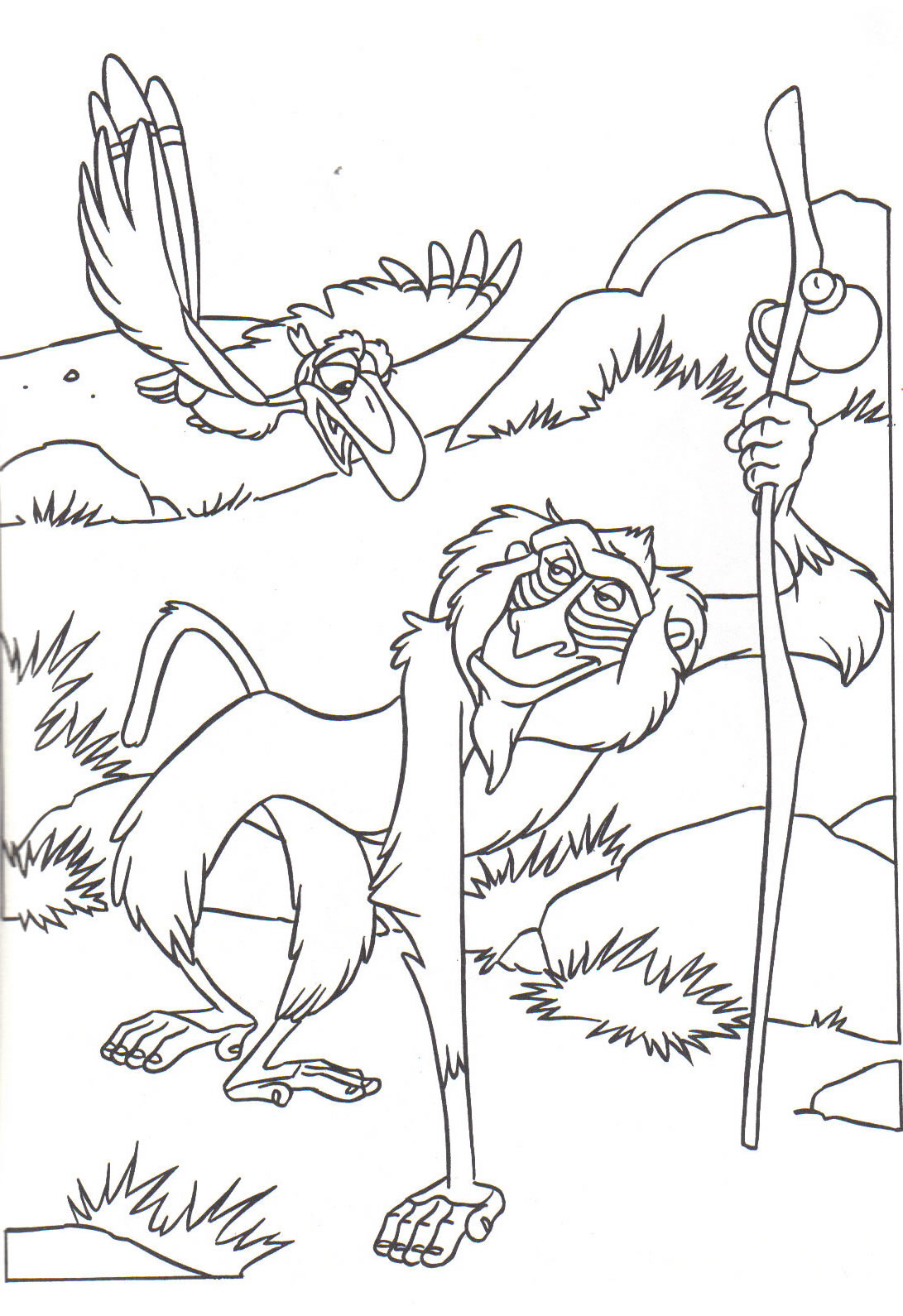 Desenhos do Rei Leão para colorir para crianças com Rafiki, o macaco velho