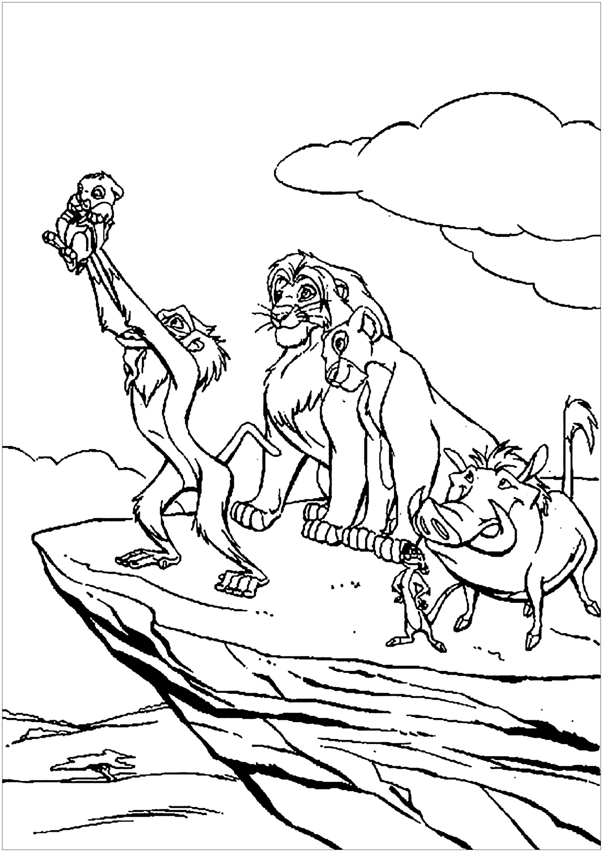 Livro para colorir simples do Rei Leão: Rafiki chama Simba