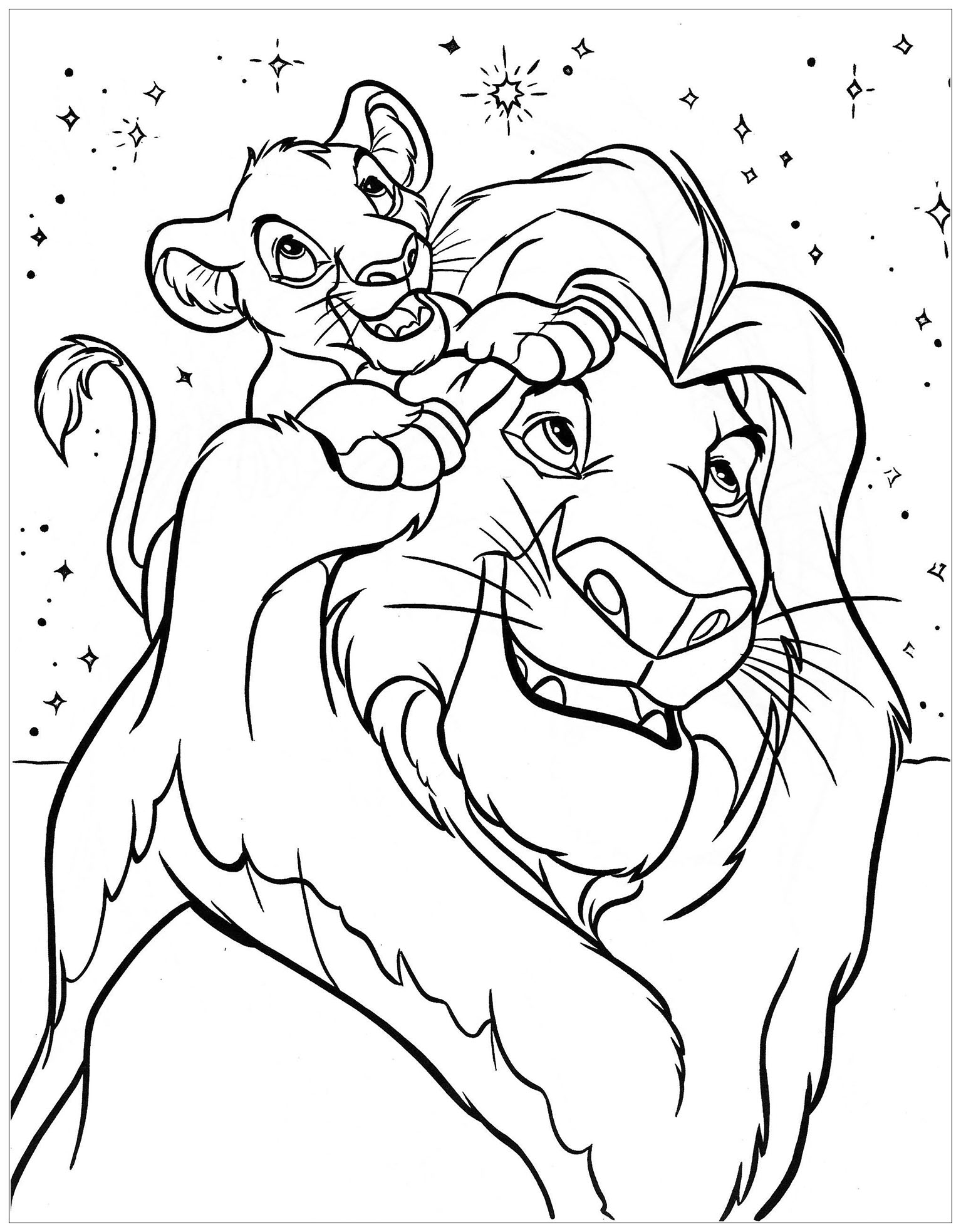 Desenhos para colorir fáceis do Rei Leão com Simba e o seu pai