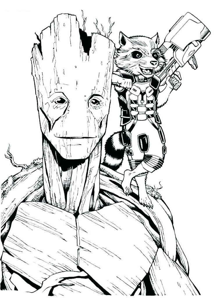 Groot (quando ele era grande) e Rocket Raccoon
