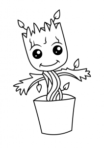 Página de Ranhura para colorir e imprimir para crianças : Groot num pote