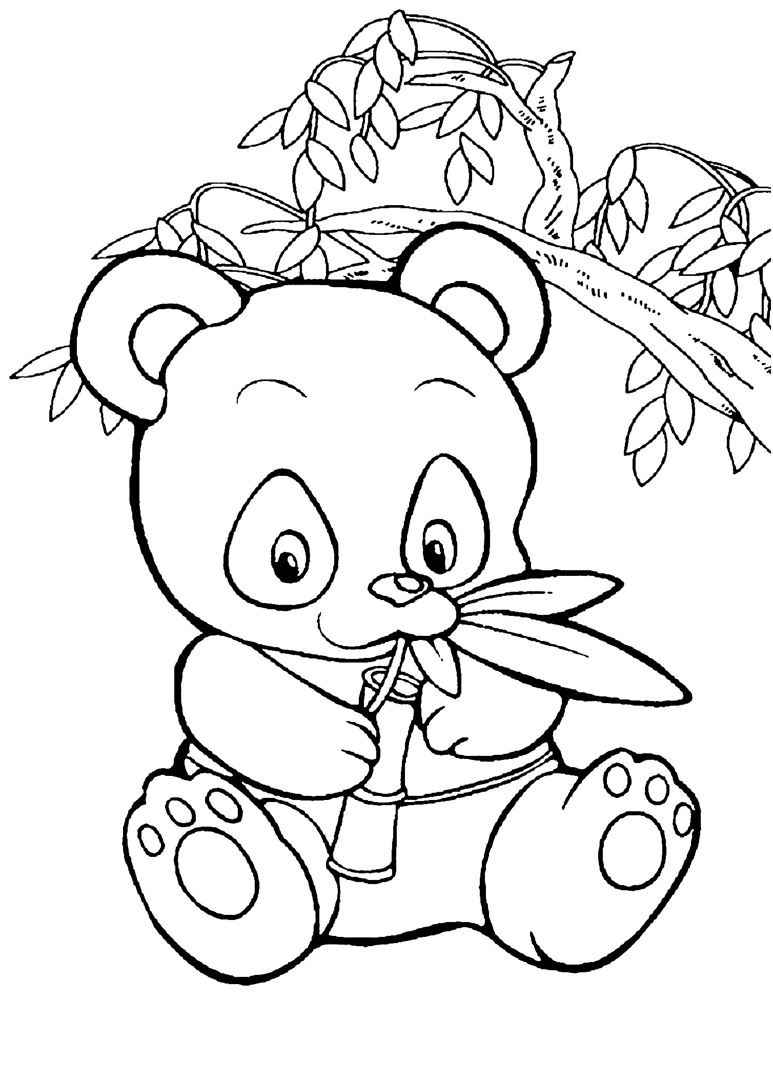 Desenhos animados de panda comendo bambu para colorir para crianças