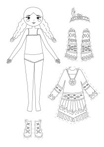 Página de Paper Dolls para colorir e imprimir para crianças : Bonecas de papel indianas com vestuário tradicional