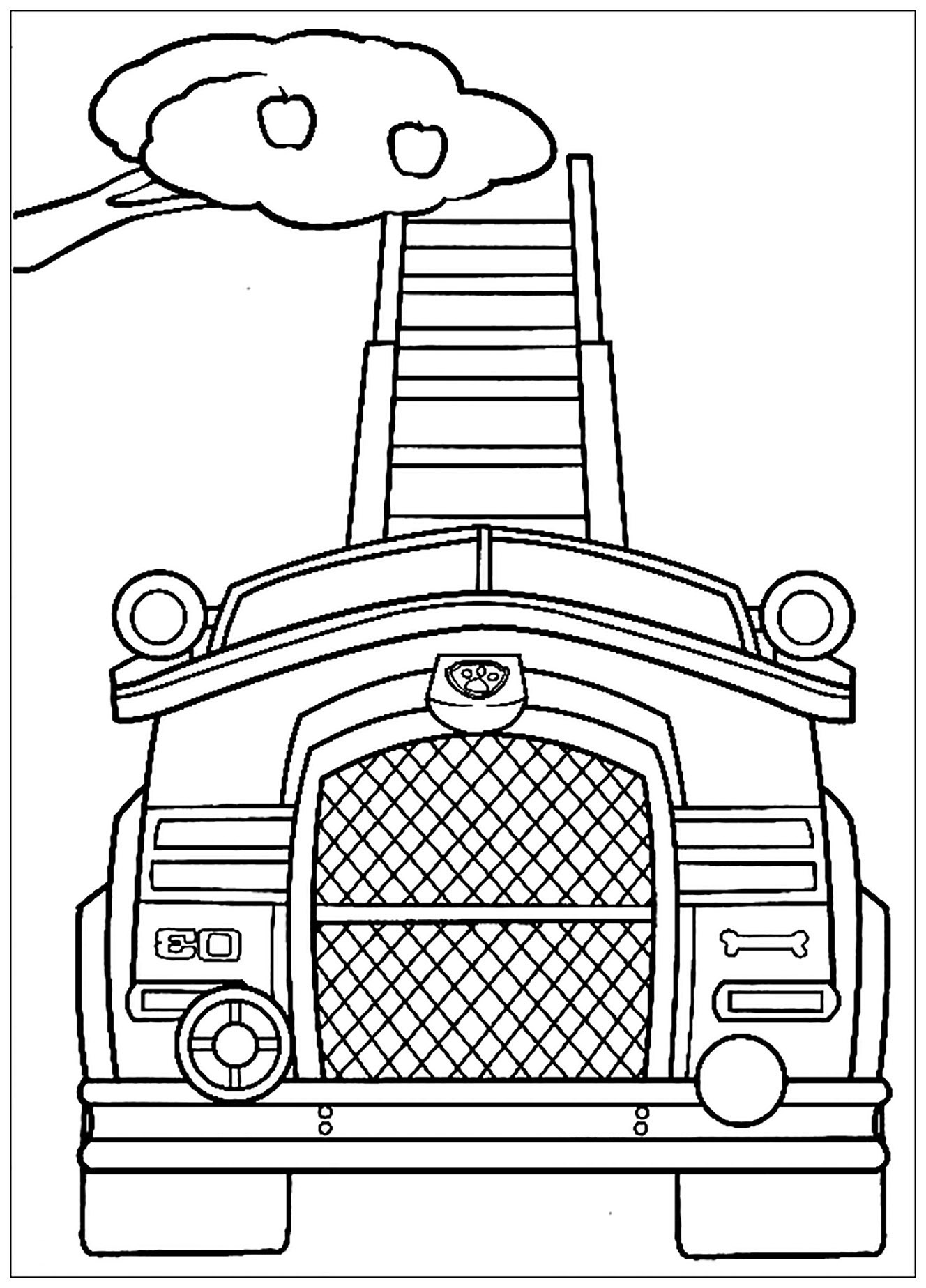 Desenho de patrulha PAW para colorir, fácil para crianças: veículo de colheita