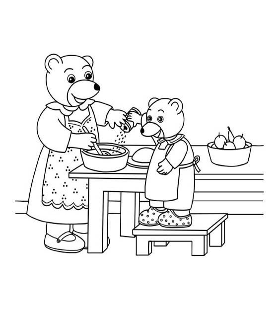 É mais divertido cozinharmos juntos, não é, Urso Pequeno?